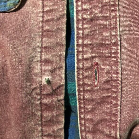 Vintage LL Bean flannel lined long sleeve chore shirt purple distressed worn in - Picture 12 of 13